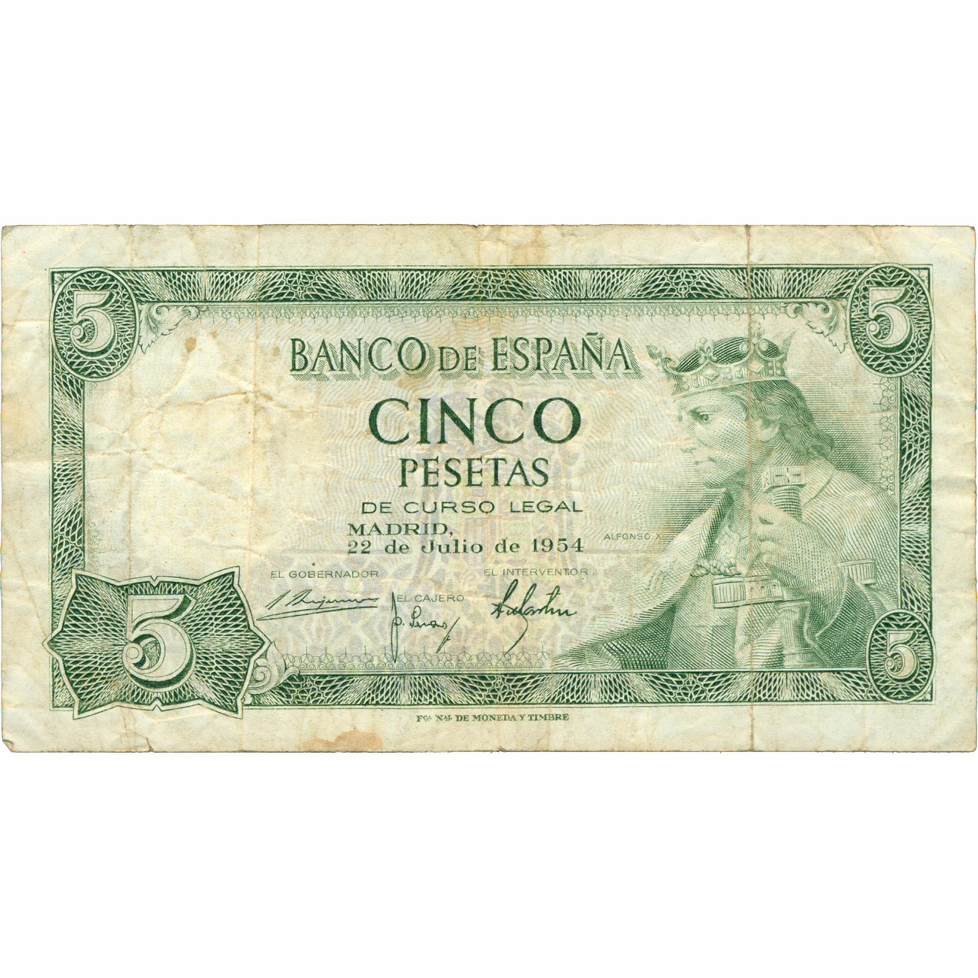 1954 Spain 5 Pesetas Banknote (BAN440-)