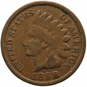 Moneta da un centesimo della testa indiana degli Stati Uniti del 1898
