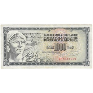 Banconota della Jugoslavia del 1981 da 1000 Dinara Cartamoneta da collezione