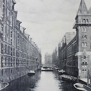 Antica cartolina di Amburgo Freihafen Brooksfleeth del 1900 Speicherstadt