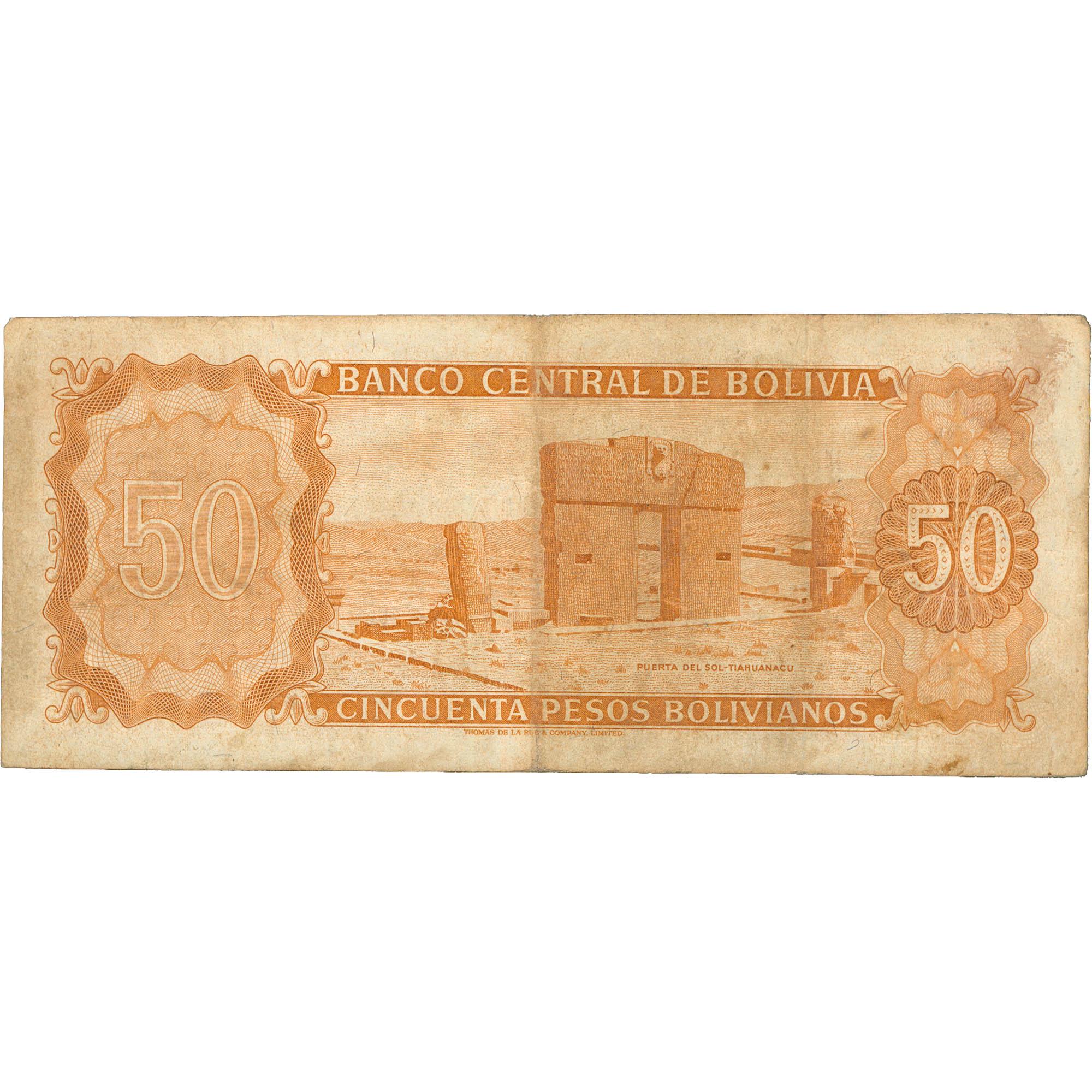 1962 Bolivia 50 Pesos Bolivianos Banknote (BAN554-)