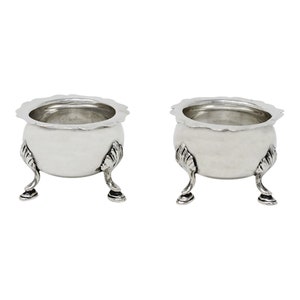 1903 Antique Edwardian Era Pair Sterling Silver Salt Cellars Silversmiths Charles Weale Birmingham Hallmarks