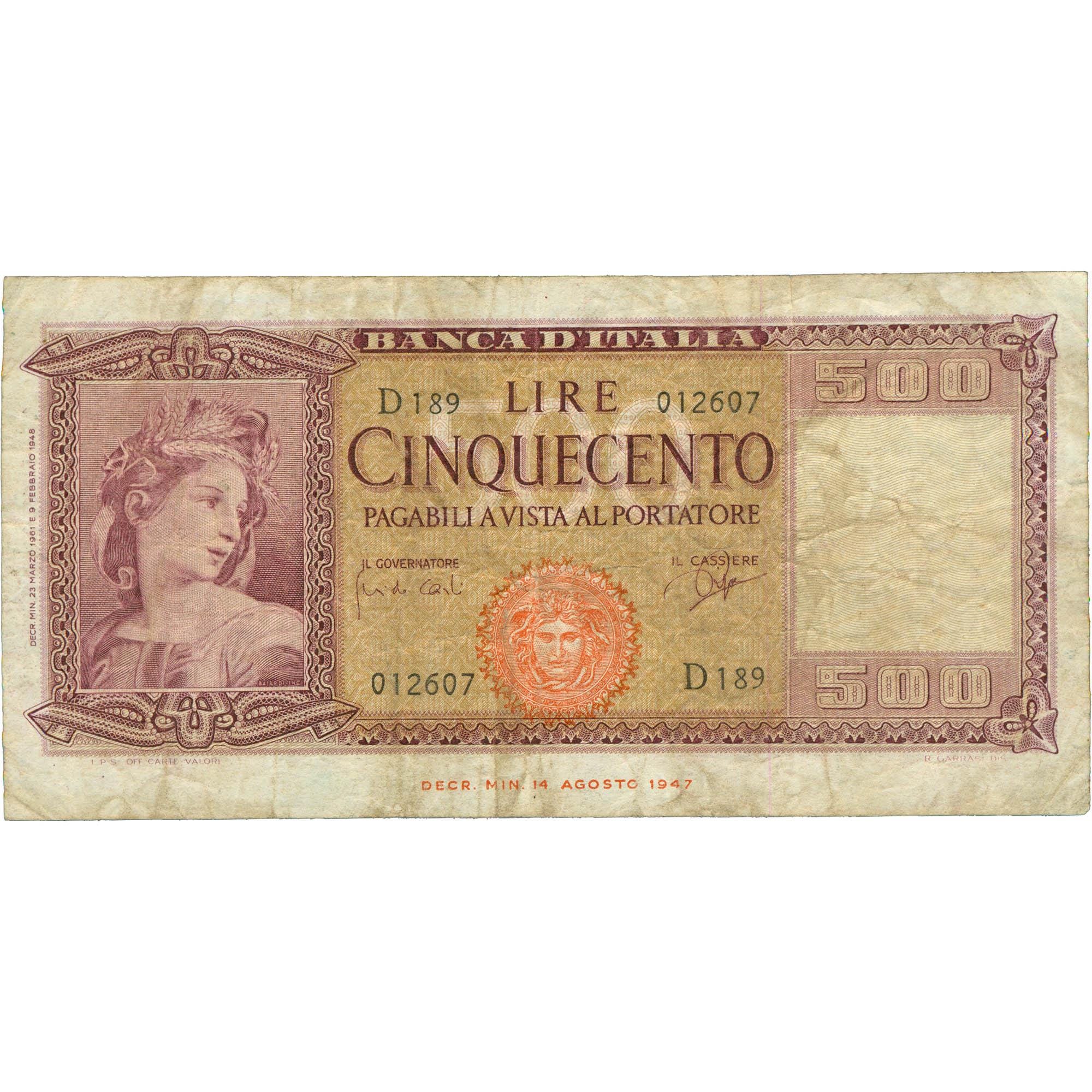 1947 Italy 500 Lire Banknote (BAN369-)
