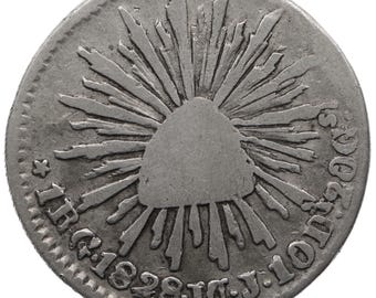 1828 Go MJ Real Mexico Coin full G large 8 Mint Guanajuato City