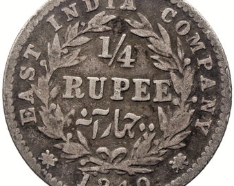 1840 1/4 Rupee British India Victoria Coin Silver Crosslet 4