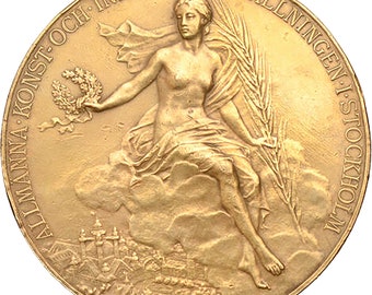 Large 1897 Antique Sweden Medal Oscar II Art and industrial exposition in Stockholm
