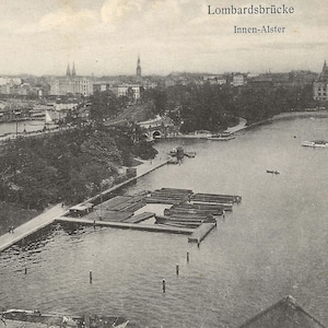 1909 Amburgo - Lombardsbrücke e Außenalster (Lago Alster esterno) Cartolina tedesca