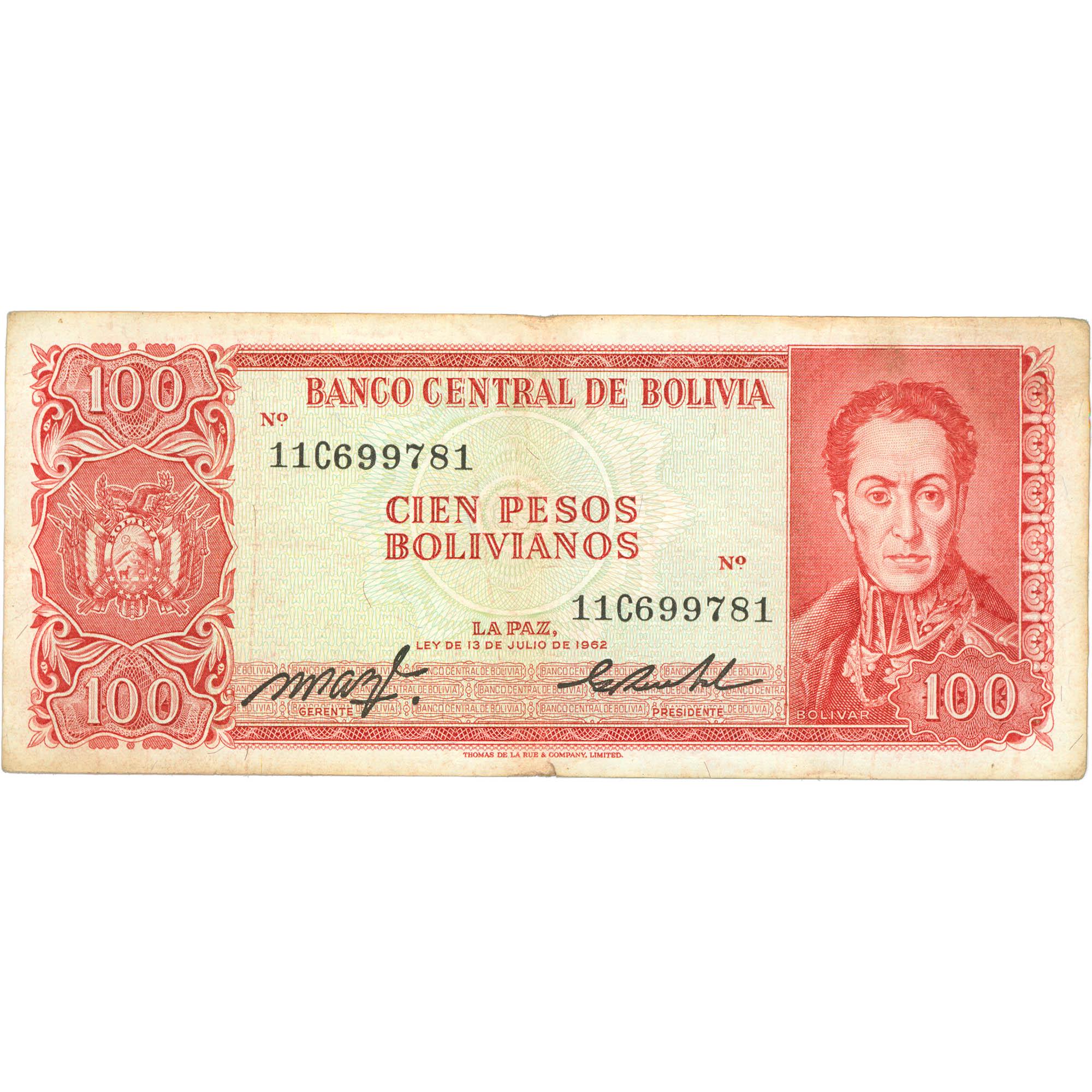 1962 Bolivia 100 Pesos Bolivianos Banknote (BAN498-)