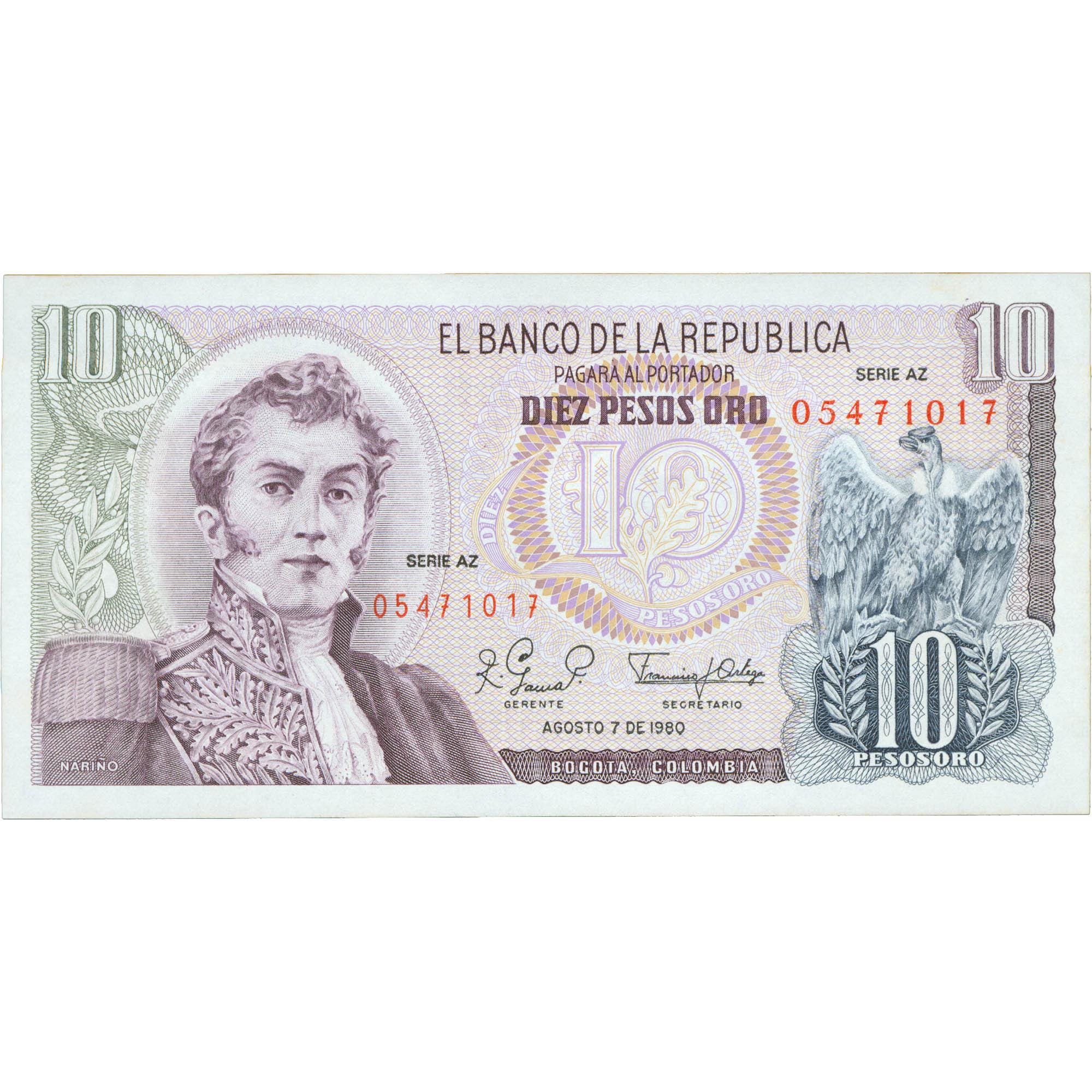 1980 Colombia 10 Pesos Oro Banknote (BAN353-)