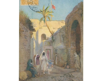 1913 Tunis, Tunisia Medina Scene Postcard Ottoman General Post Office Used stamp