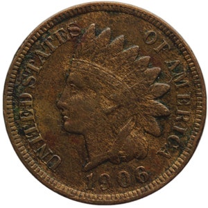 Moneta da un centesimo della testa indiana degli Stati Uniti del 1906