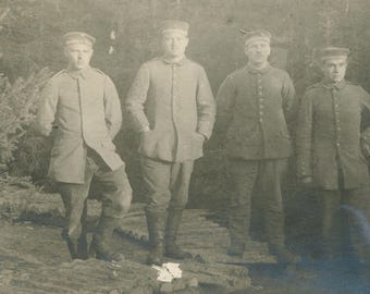 1917 April German Soldiers in Forest Camp Postcard - World War I