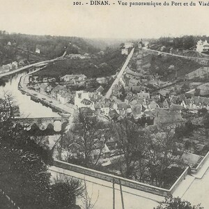 Vista panoramica del porto e del viadotto a Dinan, Francia Cartolina d'epoca