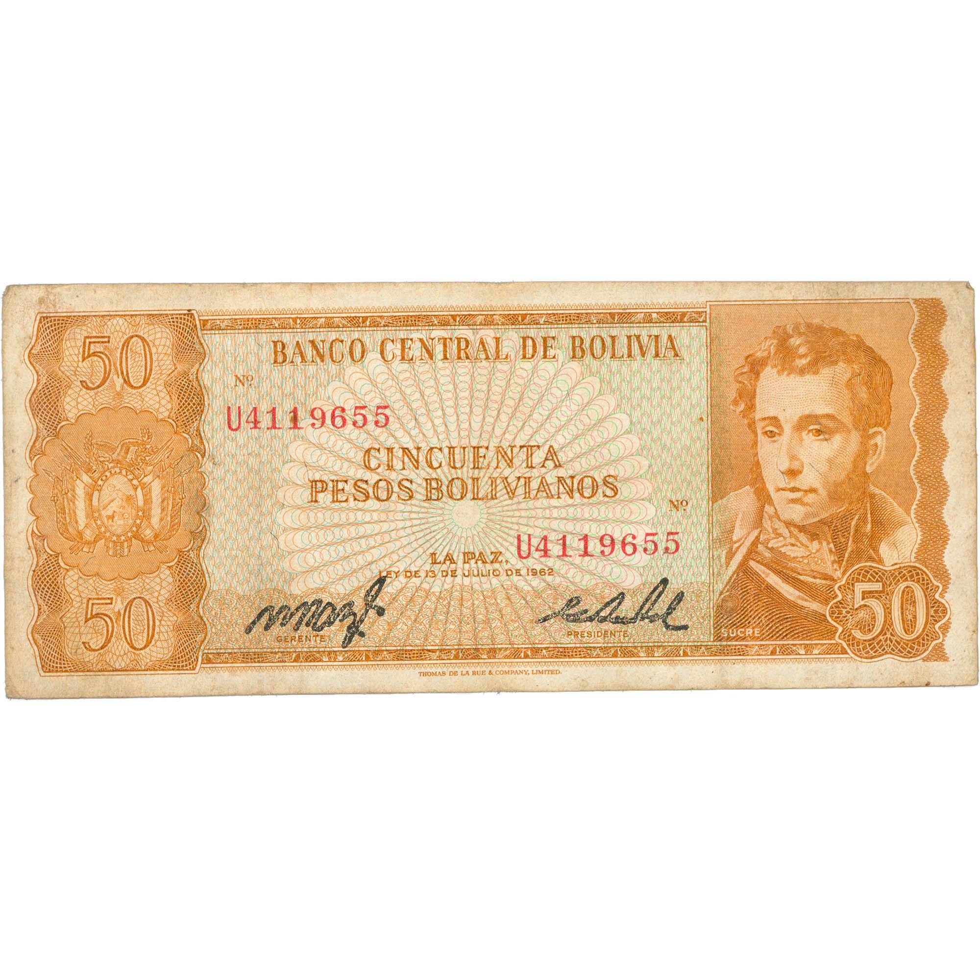 1962 Bolivia 50 Pesos Bolivianos Banknote (BAN554-)