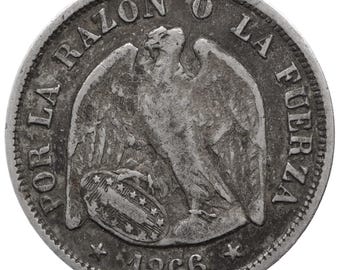 1866 20 Centavos Chile Coin Silver Santiago Mint