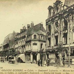 Carte postale des années 1917, France, la Première Guerre mondiale, ruines du boulevard de Calais, Lafaveite, maisons bombardées