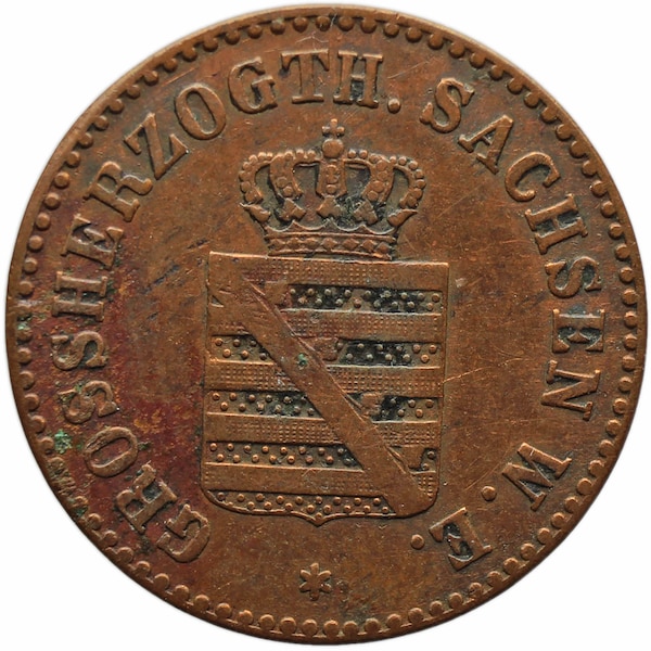1858 A 2 Pfennige Großherzogtum Sachsen-Weimar-Eisenach Deutsche Münze Carl Alexander