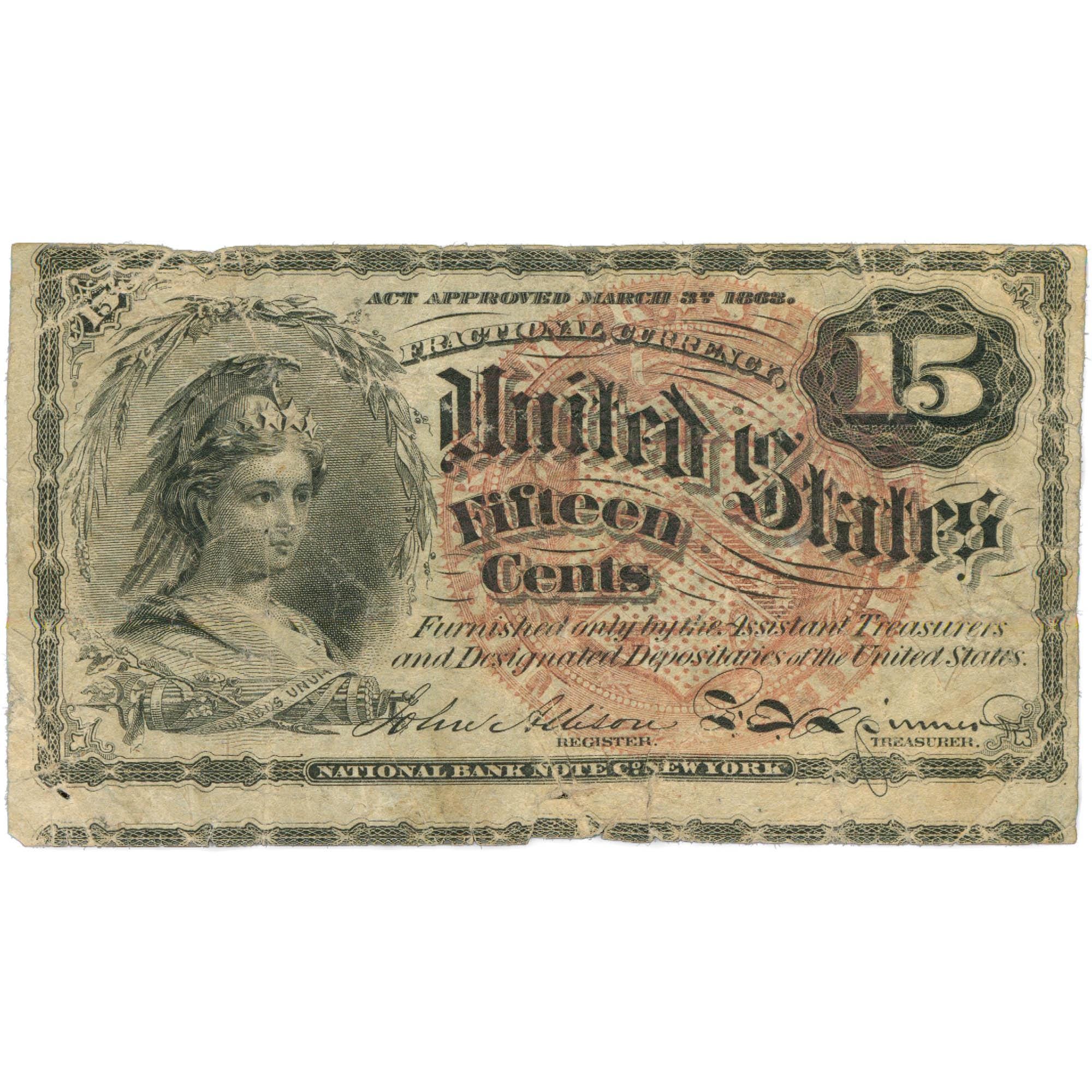1861 United States 15 Cents Fractional Currency (BAN552-)
