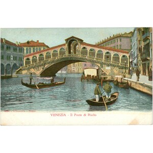 Venezia, Italia - Cartolina vintage Il Ponte di Rialto metà del XX secolo
