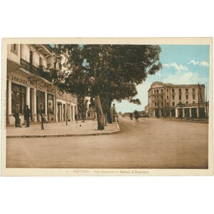 Kénitra, Maroc - Rue Centrale et Hôtel d'Europe, Carte postale du début du 20e siècle
