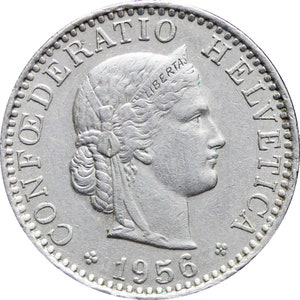 1955 Switzerland 20 Rappen Coin