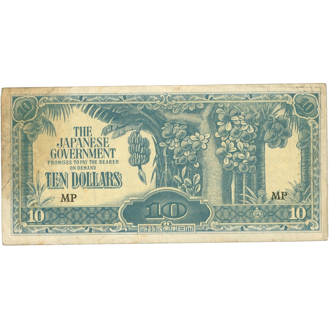 1942 Japanese Government 10 Dollars Malaya Occupation Banknote