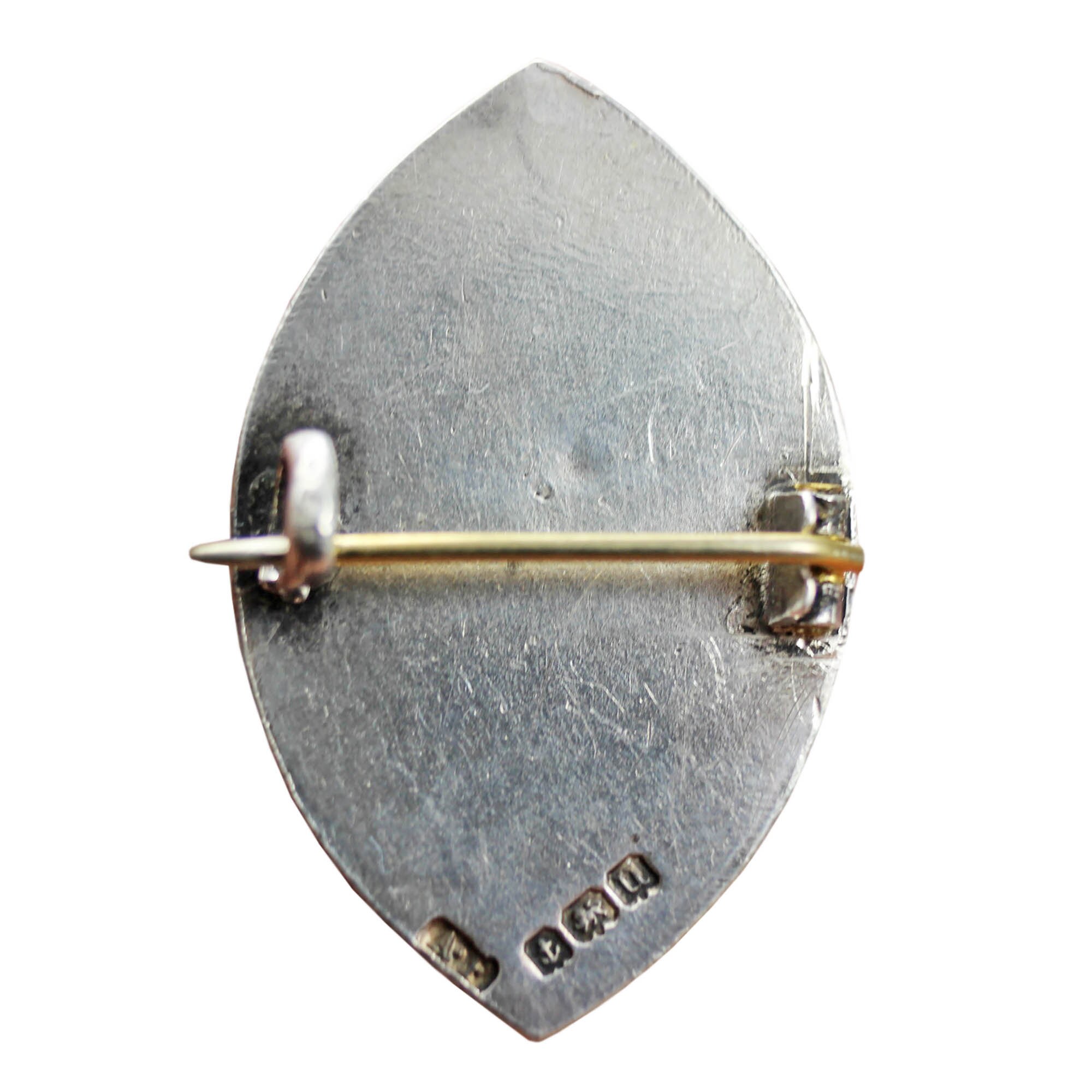 Antique Sterling Silver Enamel Brooch: Welsh Motto, Birmingham 1919