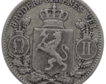 1900 25 Öre Norway Coin Silver Oscar II