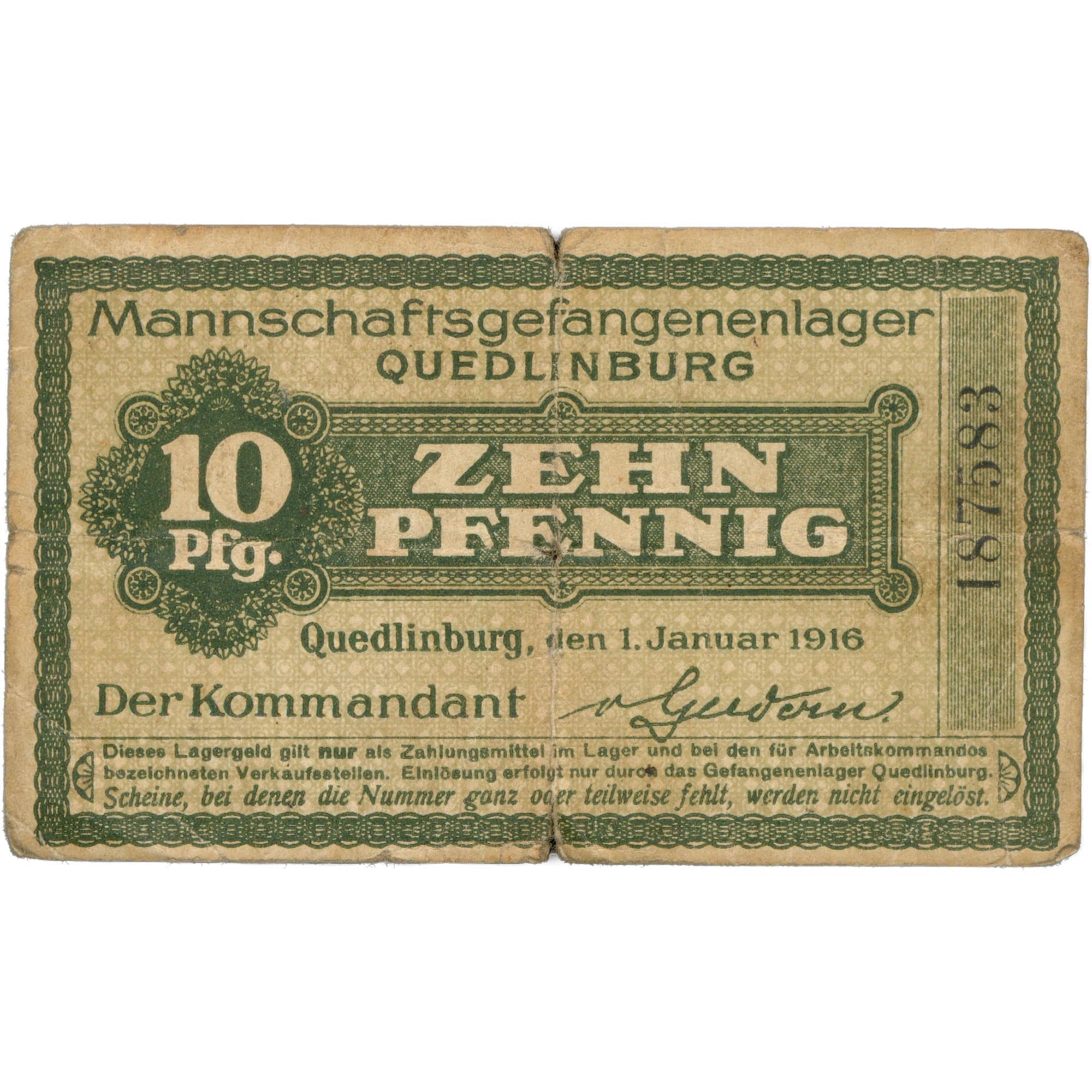 1916 Germany 10 Pfennig Camp Money – Quedlinburg (BAN535-)