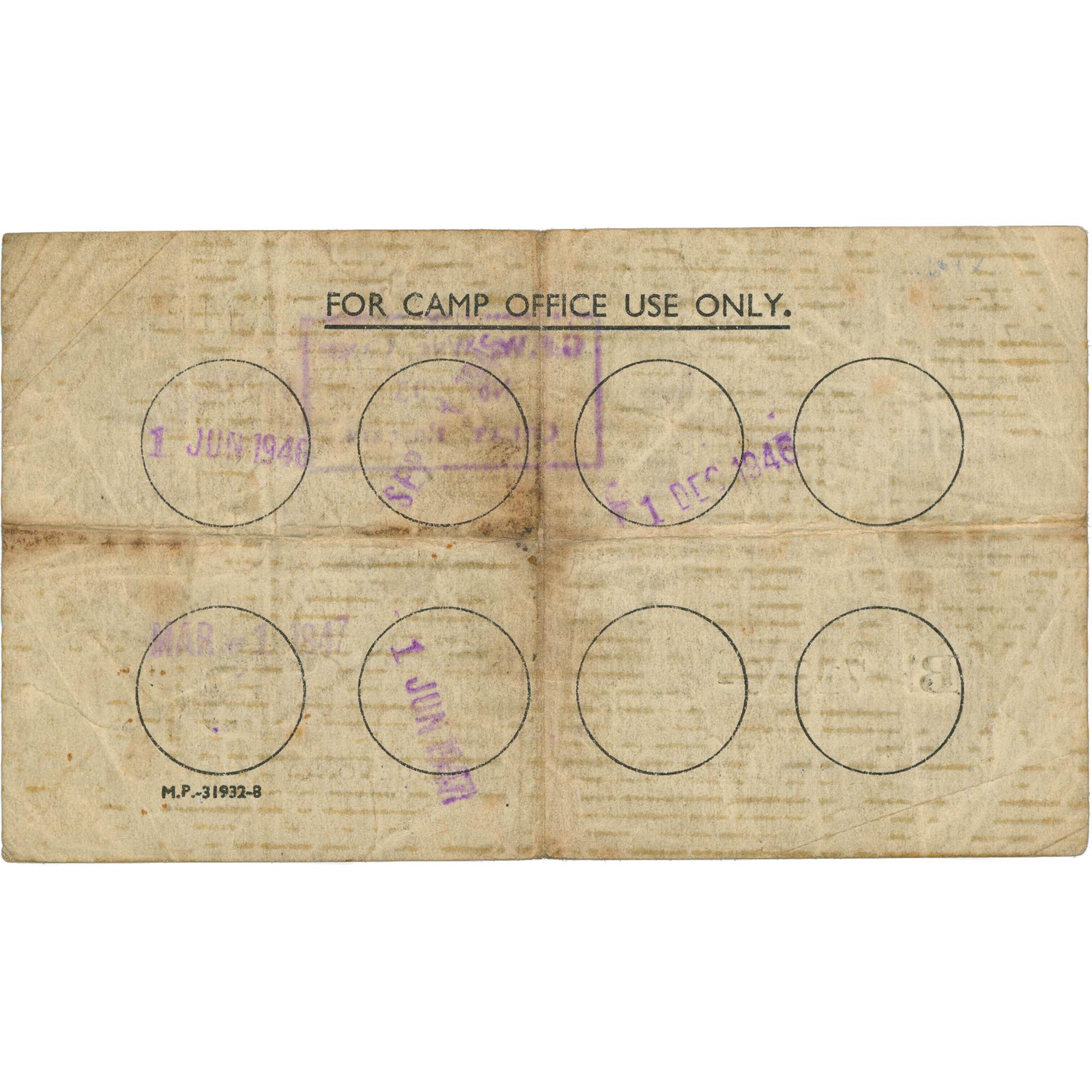 1946 UK Prisoner of War POW Camp 3 Pence Note (BAN572-)