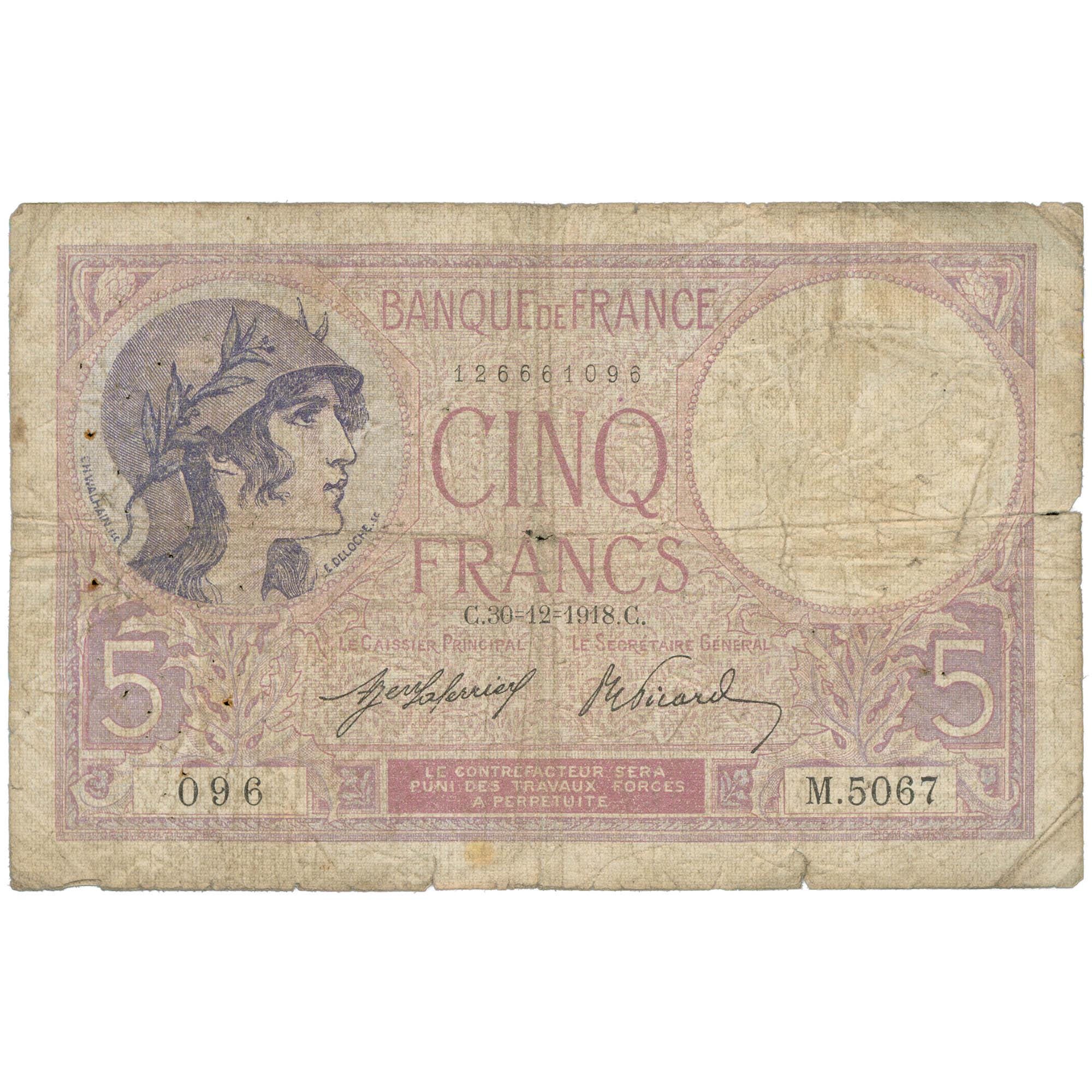 1918 France 5 Francs Banknote (BAN561-)