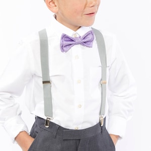 Purple Bow Tie & Light Grey Suspenders for Baby Toddler Boy - Etsy