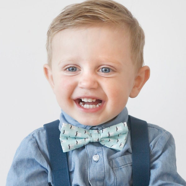 Easter Outfit Toddler, Easter Outfit Boys, Mint Easter Bunny Mustache Bow Tie & Navy Suspenders Toddler Mens