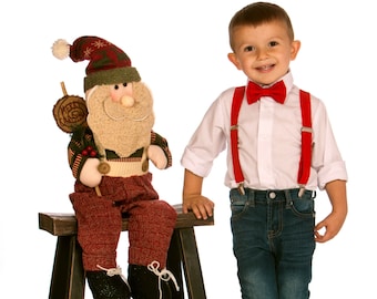 Gravata borboleta vermelha de Natal e suspensórios vermelhos para bebês, crianças pequenas, meninos, crianças, homens