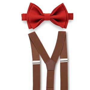 Brown Suspenders Terracotta Bow Tie Wedding, Bow Tie Suspenders Man, Bow Tie Suspenders Boys