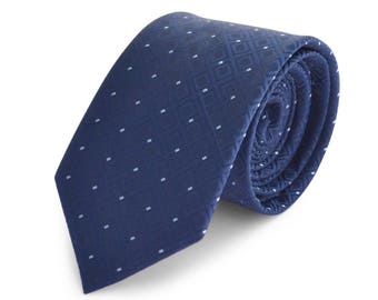 Navy Polka Dot Necktie for Men with Navy Polka Dot Pocket Square || Weddings Prom Homecoming Quinceañera