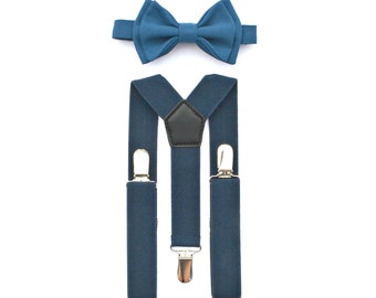 Cobalt Blue Bow Tie & Navy Suspenders for Groom, Groomsmen, Ring Bearer