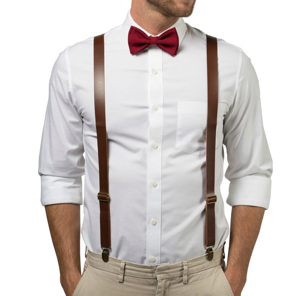 mens burgundy suspenders and bow tie