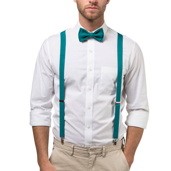 Teal Bowtie &  Teal Suspenders with Teal Pocket Square for Baby Toddler Boy Men