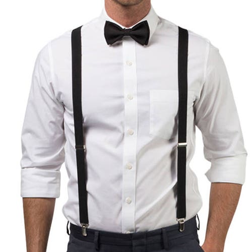 Black Bow Tie & Black Suspenders for Groom Groomsmen Prom - Etsy