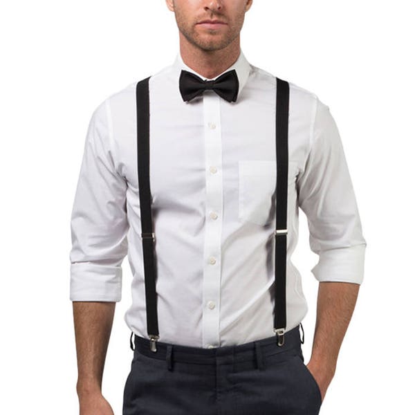 Black Bow Tie & Black Suspenders for Groom Groomsmen Prom, Ring Bearer Outfit, Classic Wedding Outfit