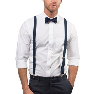 Navy Polka Dot Bow Tie & Navy Suspenders for Baby Toddler Boy Men, Bow Tie Suspenders for Weddings Groom Groomsmen
