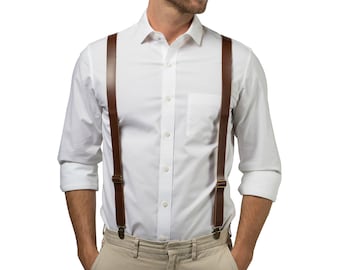 Leather Suspenders Man, Brown Leather Suspenders, Suspenders Men Leather, Weddings, Prom, Homecoming, Quinceañera