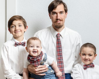 Family Matching Christmas Outfit Photos, Red Black Plaid Christmas Bow Tie for Kids Men, Christmas Tartan Bow Ties, Christmas Party Attire