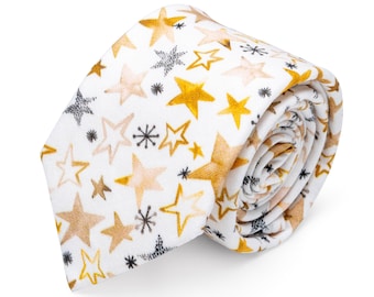 Gold Stars New Year Tie for Boys Men, Winter Christmas Wedding Ties,  Men's Christmas Holiday Attire, Family Christmas Photos, Father Son