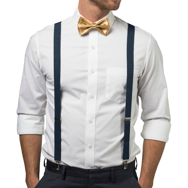 mens gold bow tie and suspenders