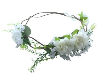 White Green Flower Crown for Flower Girls Bridesmaids, White Flower Crown for Girls Women
