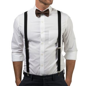 Black suspenders & brown bow tie