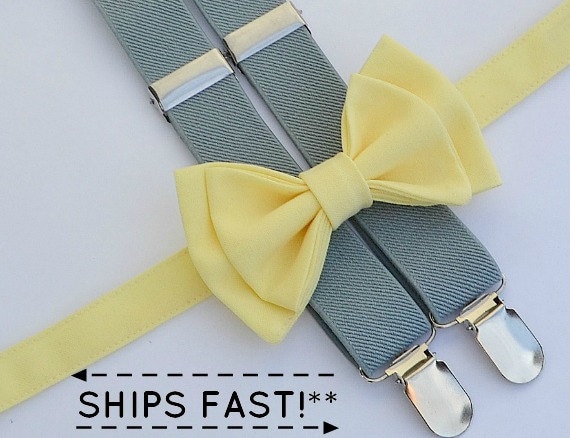 Yellow Bow Tie & Light Grey Suspenders for Baby Toddler Boy | Etsy