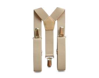 Beige Tan Suspenders Suspenders for Baby Toddler Boy Kids Teen Men, Wedding Suspenders Groom Groomsmen Ring Bearer